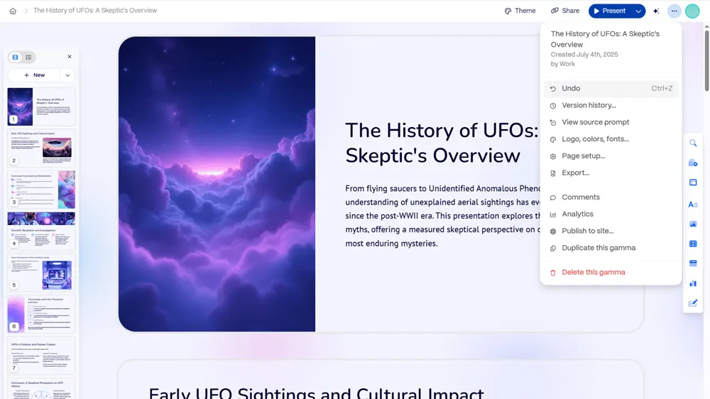 Polish your Gamma AI presentation in the editor and download your Gamma PowerPoint slides