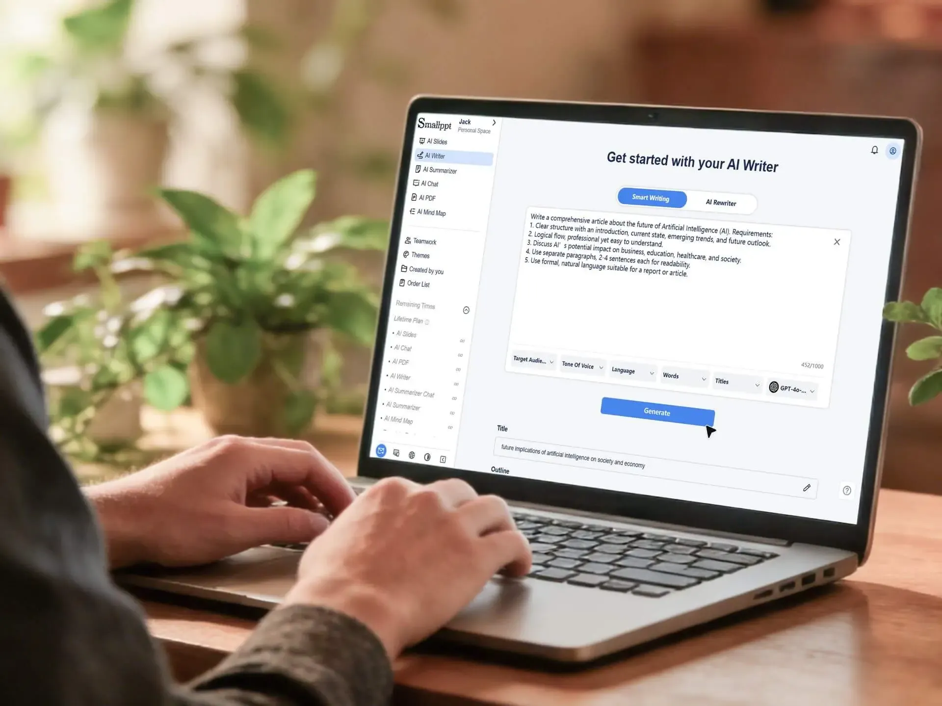 Smallppt AI Writer helps solve everyday writing tasks