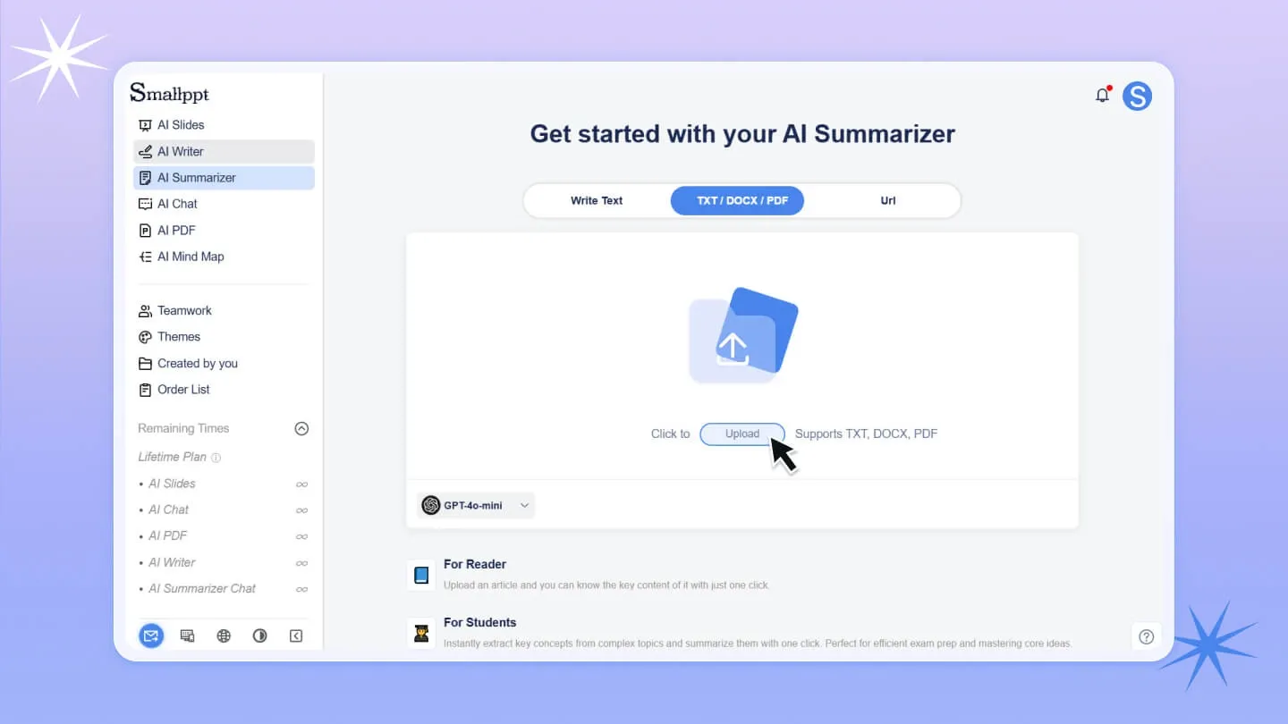 Import files into the Smallppt AI Summarizer