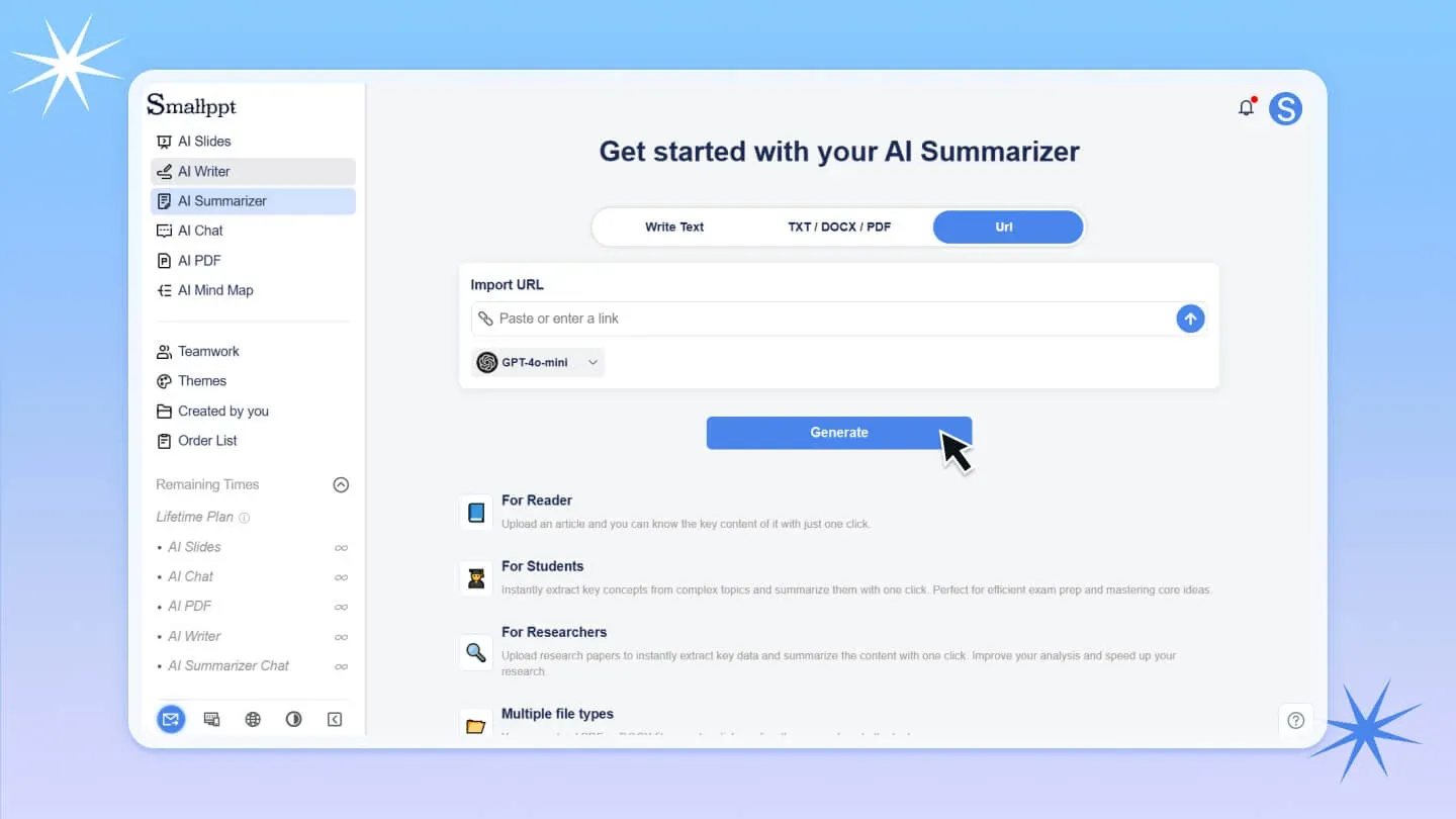 Import links into the Smallppt AI Summarizer