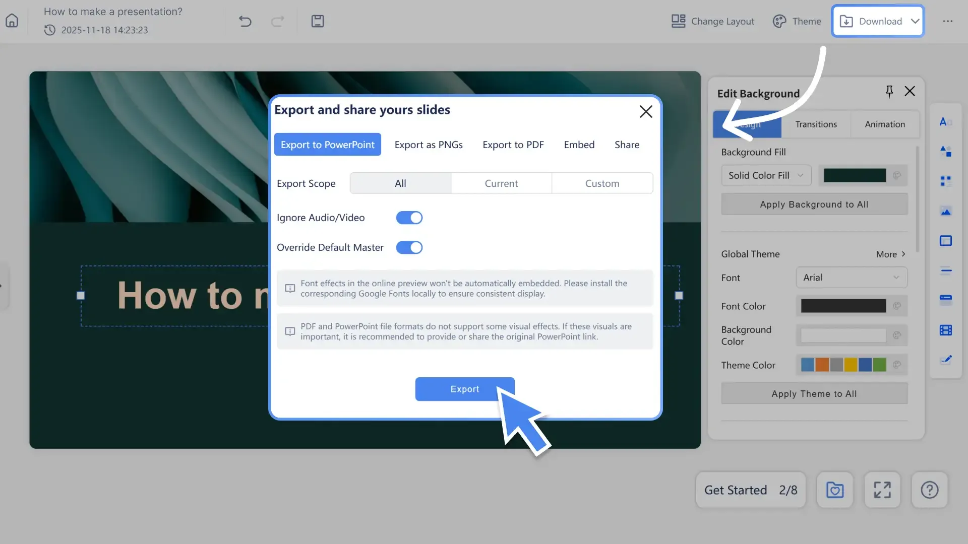 Download your finished slides instantly from Smallppt