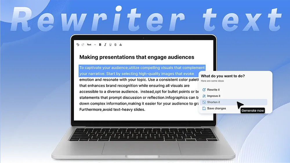 Quickly condense or shorten your text using Smallppt AI Writing Tool