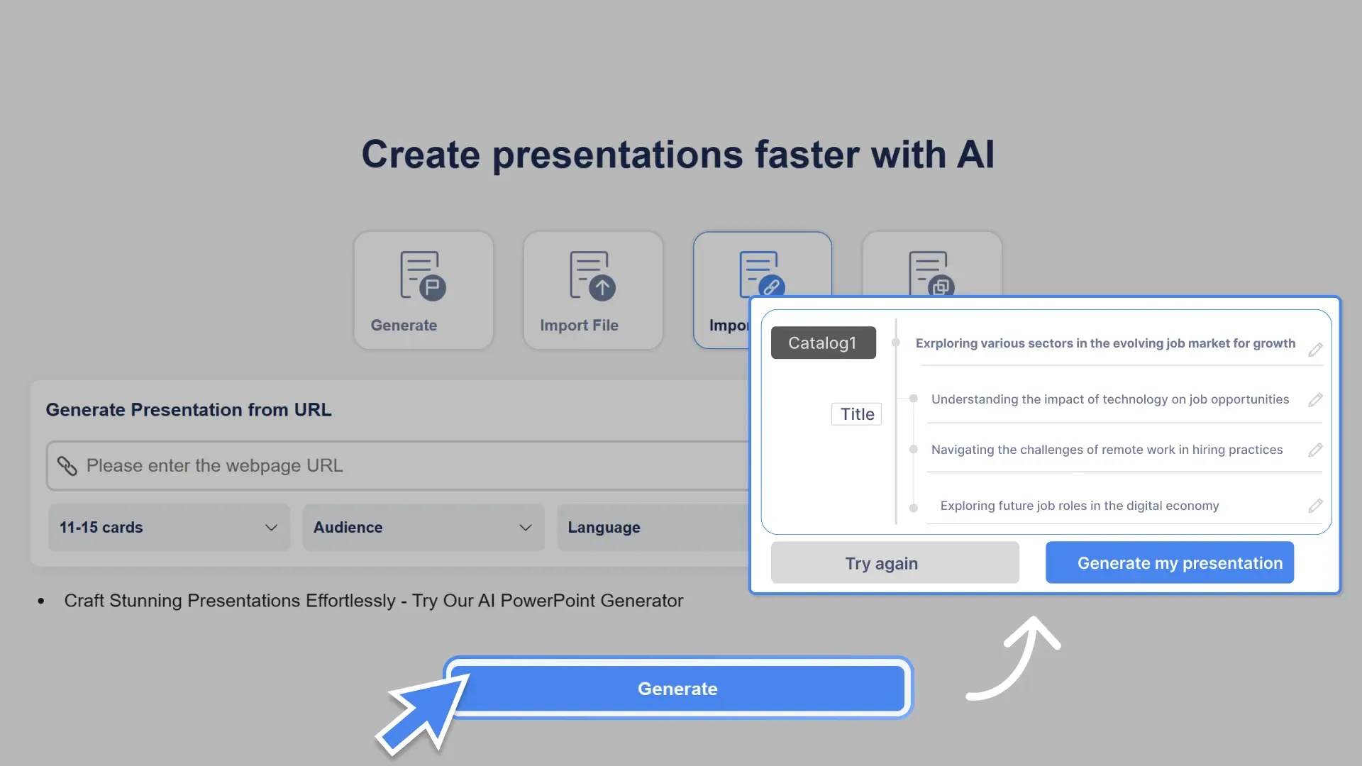Automatically generate a structured presentation outline with Smallppt AI PowerPoint Generator