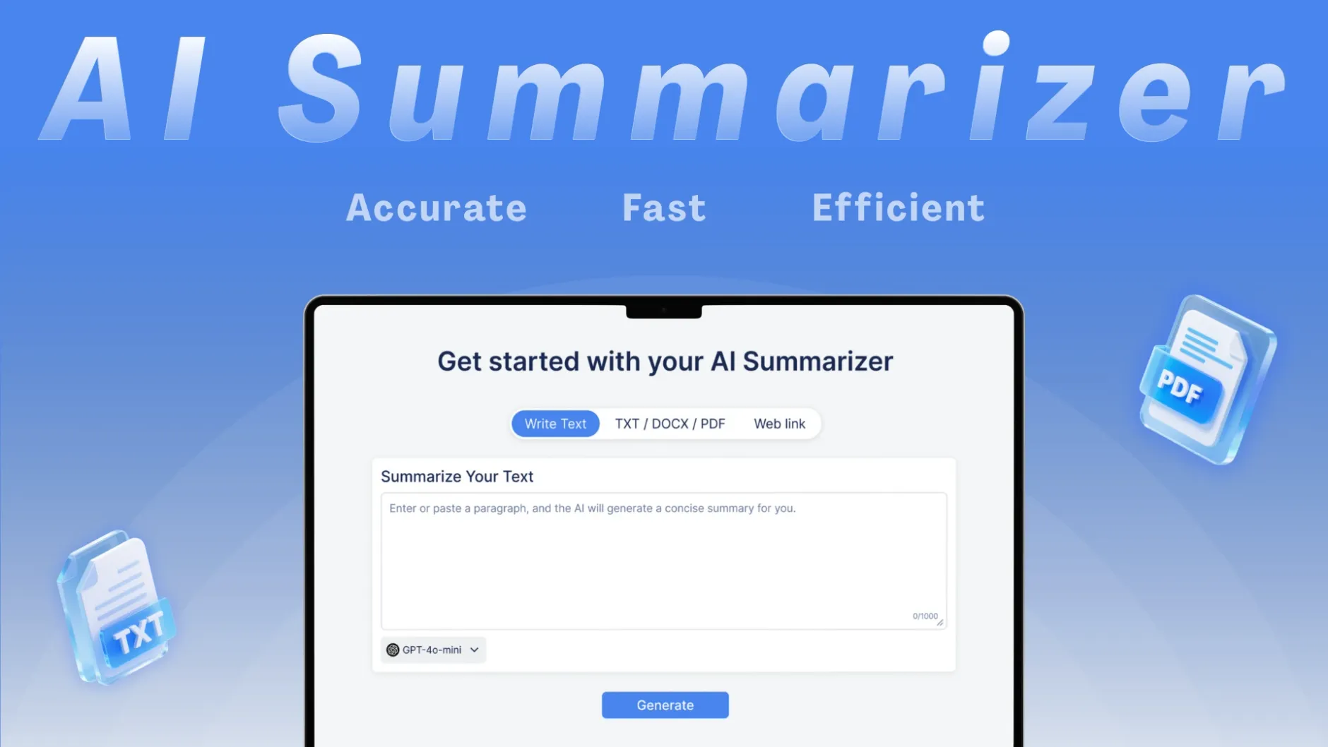 AI summarizer tool to quickly generate concise summaries with Smallppt